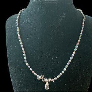 Sterling Silver Octopus Crystal Charm Briolete Black Pearl Necklace